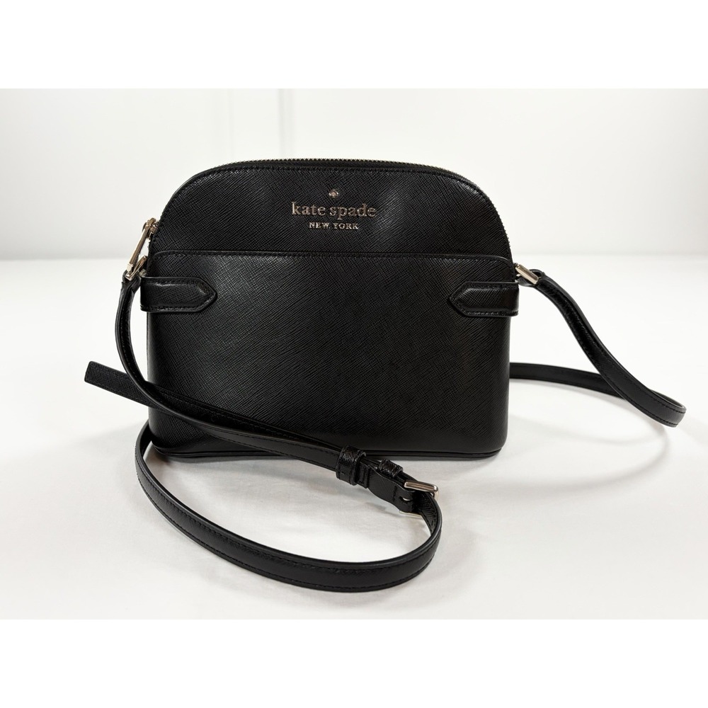 Kate Spade Staci Dome Crossbody Bag Black Saffiano Leather Purse New WKR00645